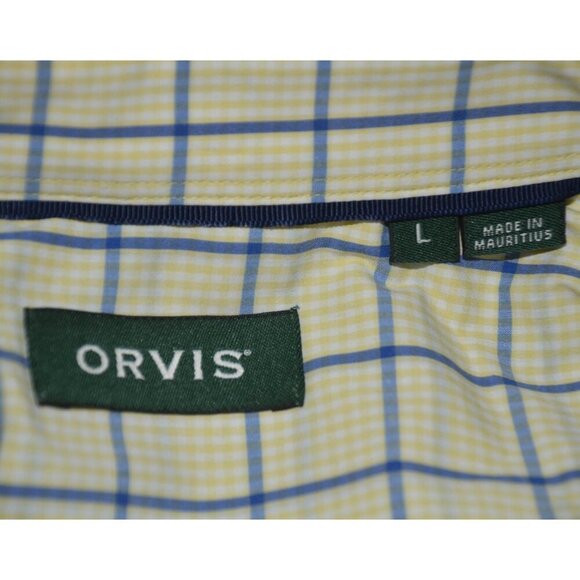 Orvis Plaid Button-Down Shirt Yellow Blue Long Sleeve Cotton Spandex Men's L - Picture 8 of 10